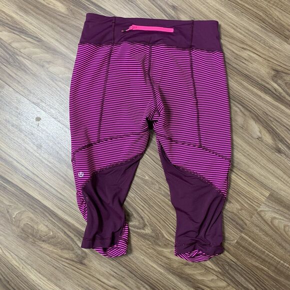 Lululemon Athletica Sz 8 Run For Your Life Crop Leggings Hyper Stripe Raspberry - Picture 8 of 10
